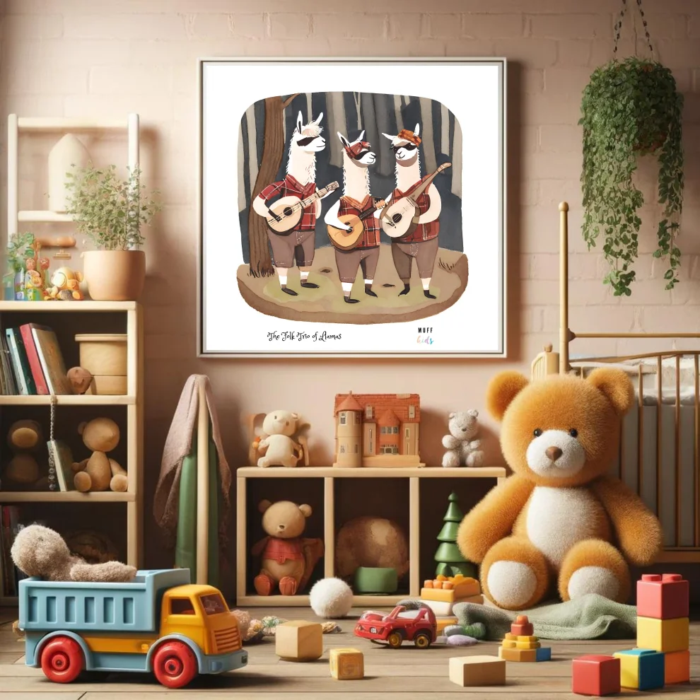 Muff Kids - The Folk Trio Of Llamas Art Print Çocuk Odası Posteri