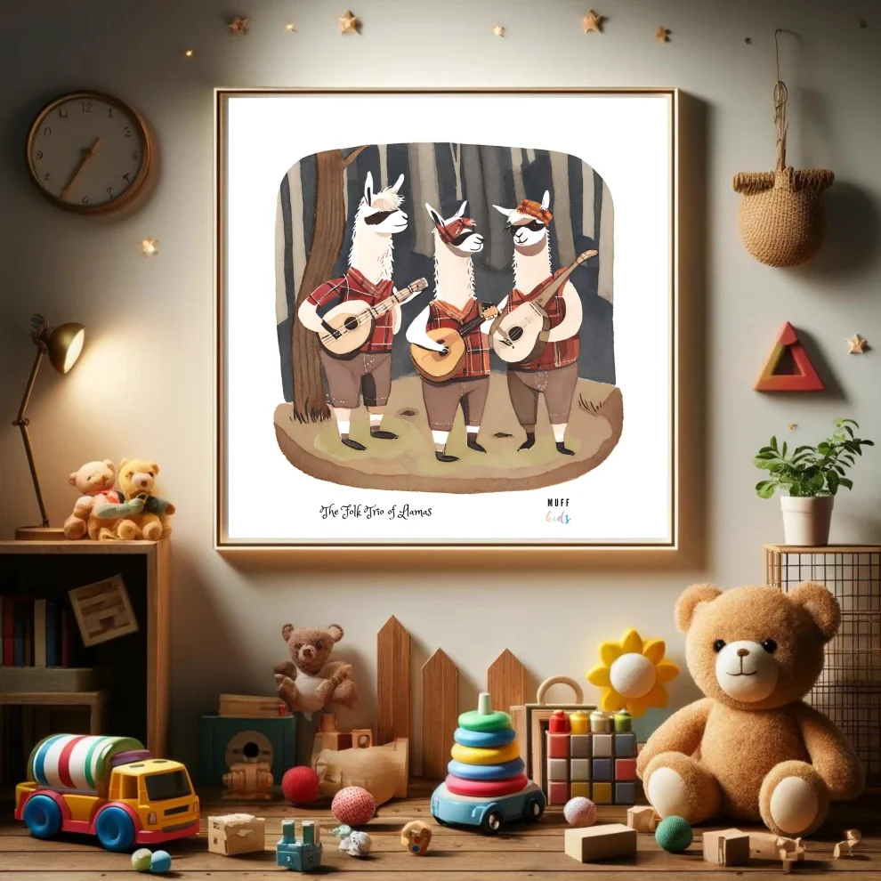 Muff Kids - The Folk Trio Of Llamas Art Print Poster
