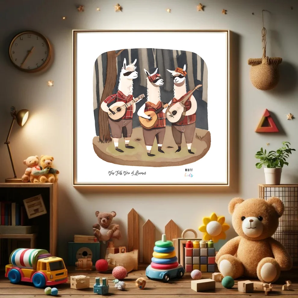 Muff Kids - The Folk Trio Of Llamas Art Print Çocuk Odası Posteri