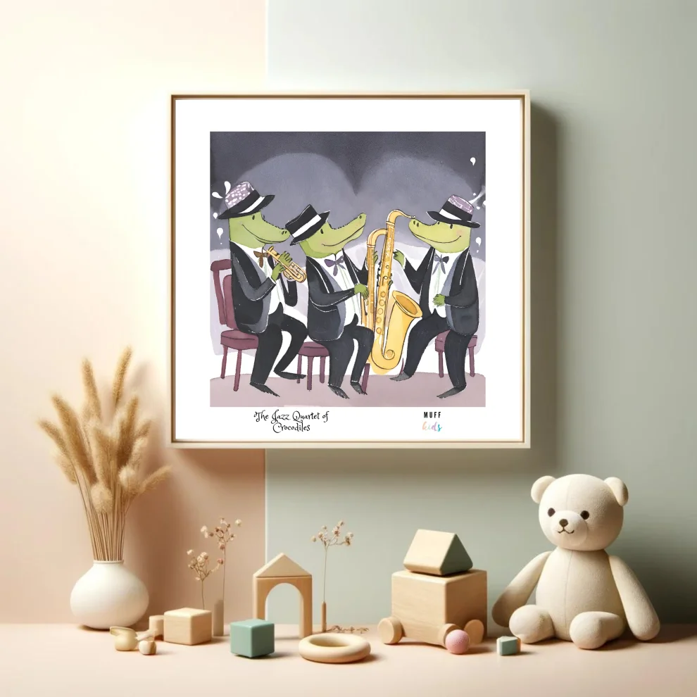 Muff Kids - The Jazz Quartet Of Crocodiles Art Print Çocuk Odası Posteri