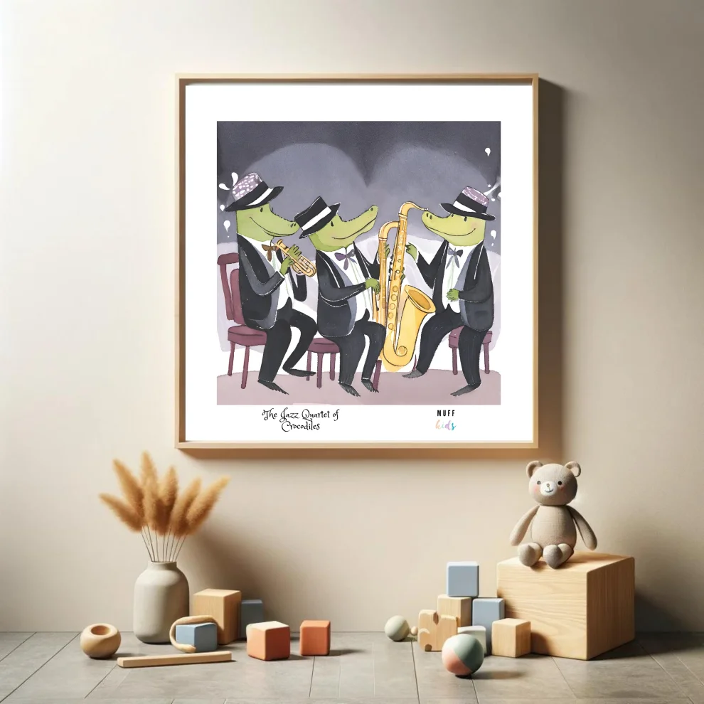 Muff Kids - The Jazz Quartet Of Crocodiles Art Print Çocuk Odası Posteri