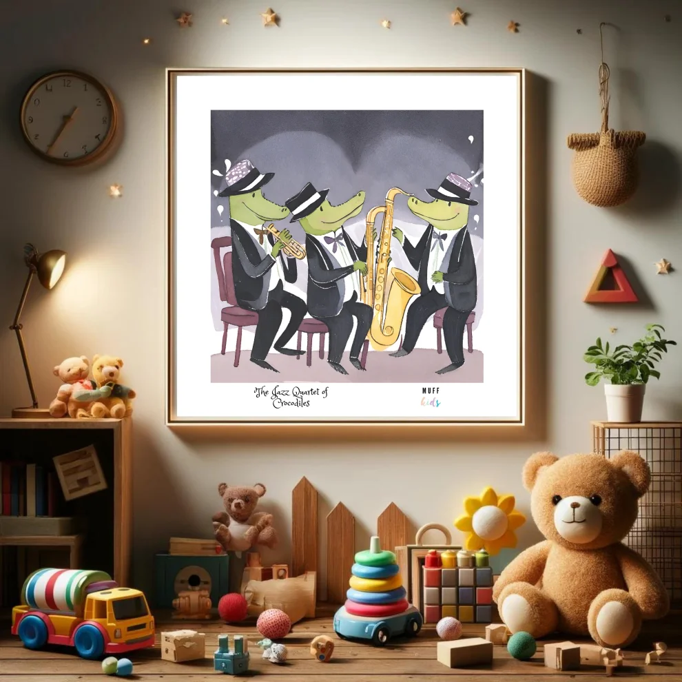 Muff Kids - The Jazz Quartet Of Crocodiles Art Print Çocuk Odası Posteri
