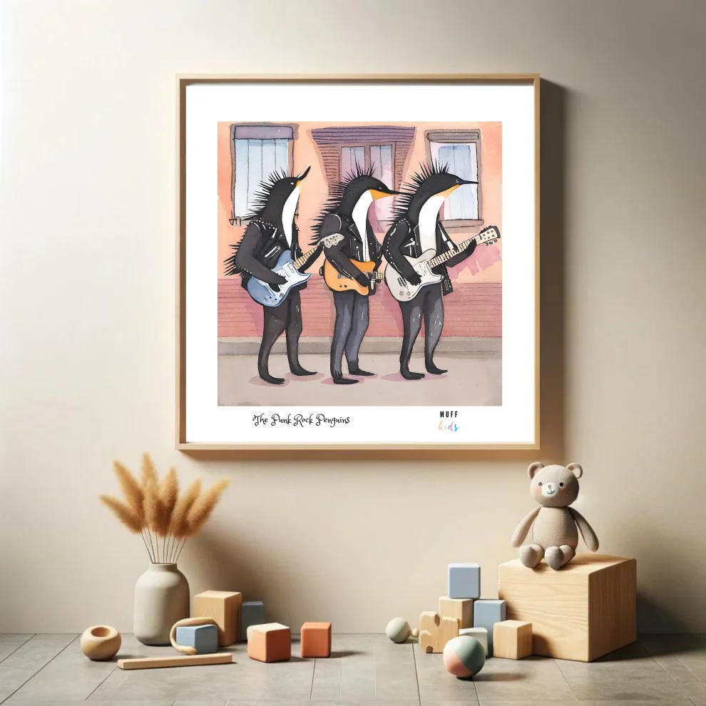 Muff Kids - The Punk Rock Penguins Art Print Çocuk Odası Posteri