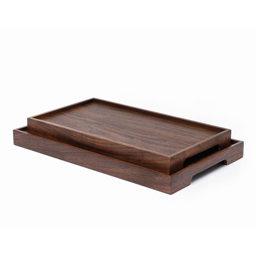 Edge Walnut Tray Set Rectangular Brown