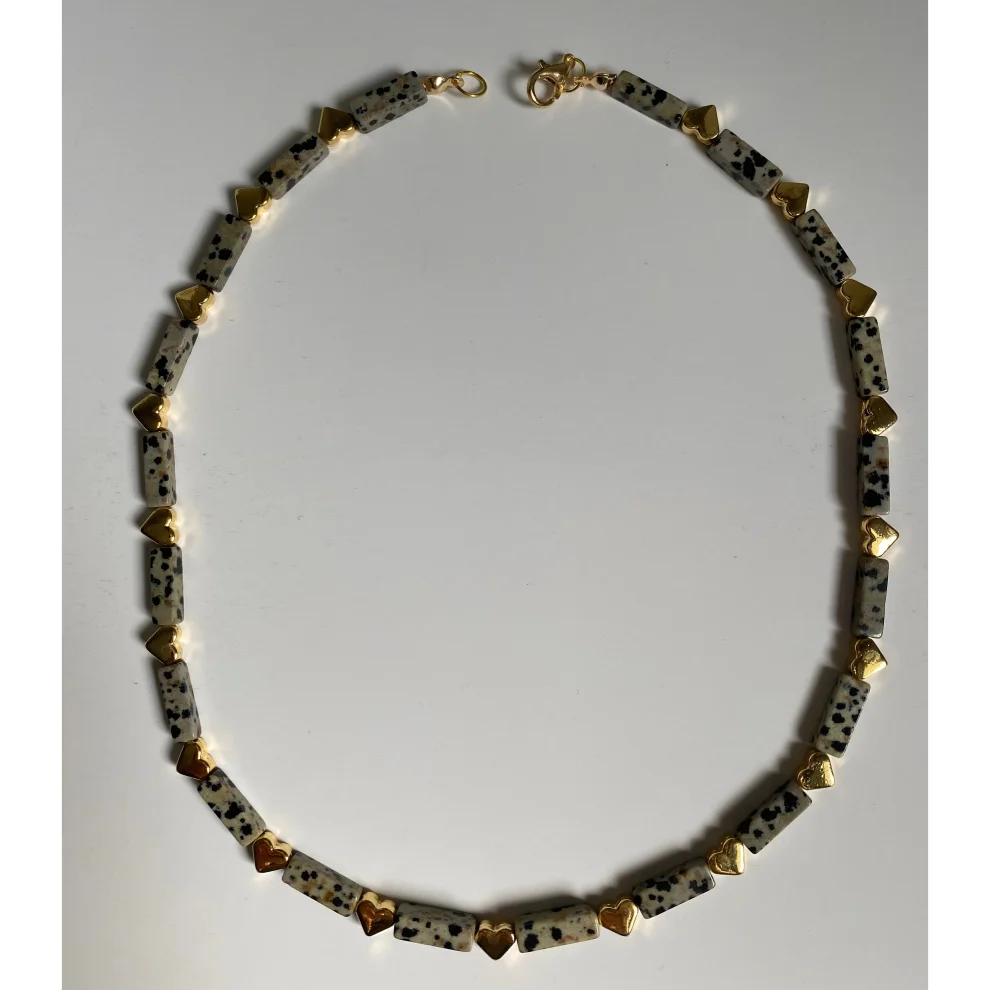 Beany Beady - Dalmatian Agate Natural Stone Gold Detailed Necklace