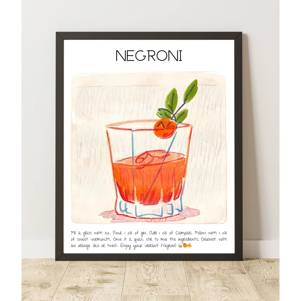 Muff Atelier - Negroni Cocktail Art Print Poster Bar, Dekor No:1