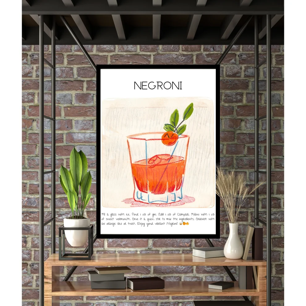 Muff Atelier - Negroni Cocktail Art Print Poster No:1