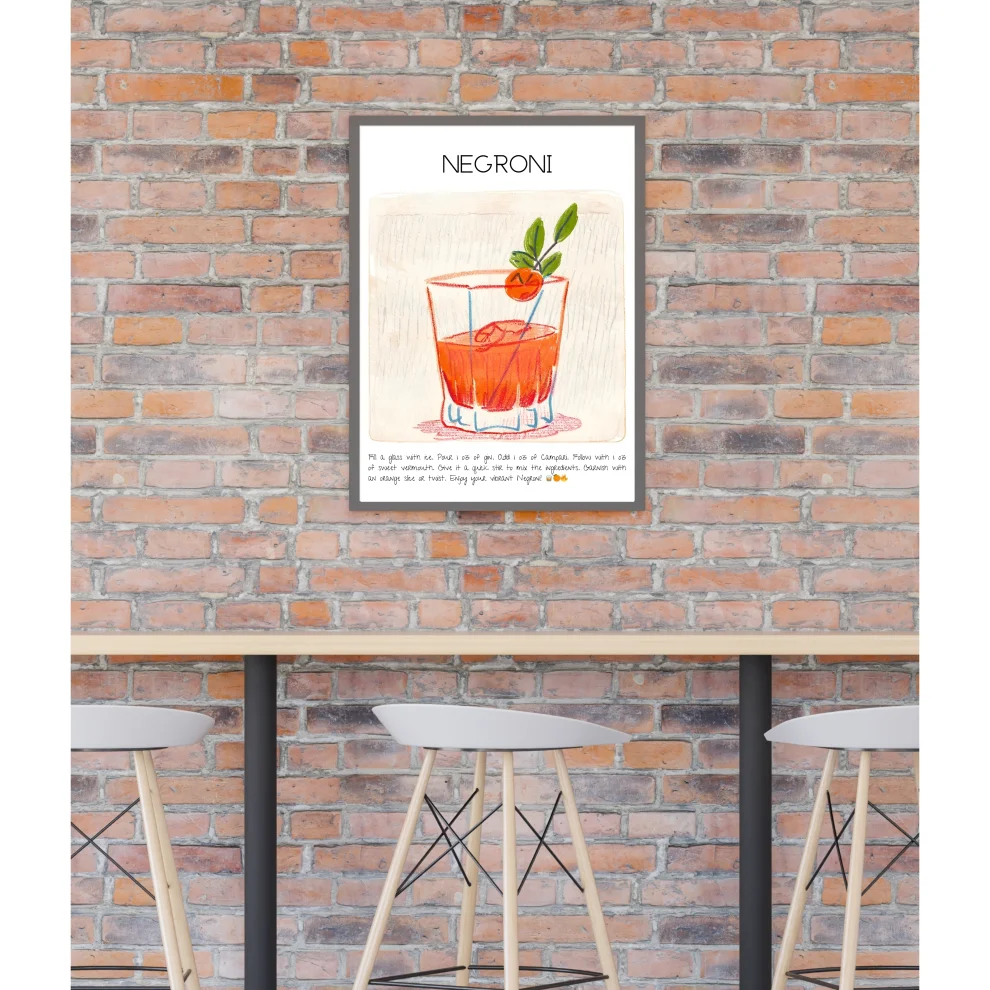 Muff Atelier - Negroni Cocktail Art Print Poster Bar, Dekor No:1