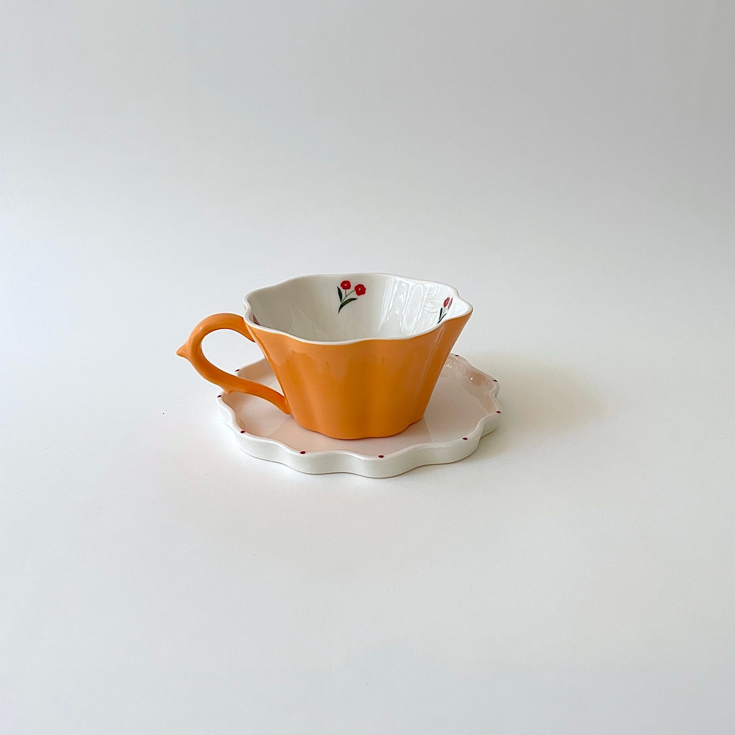 Fine Flower Clover Floral Inside Handmade Porcelain Turkish Coffee Cup