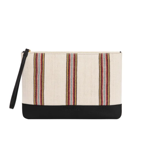 Kai & Vrosi - Antiochia - Leather Clutch With Handloomed Striped Fabric