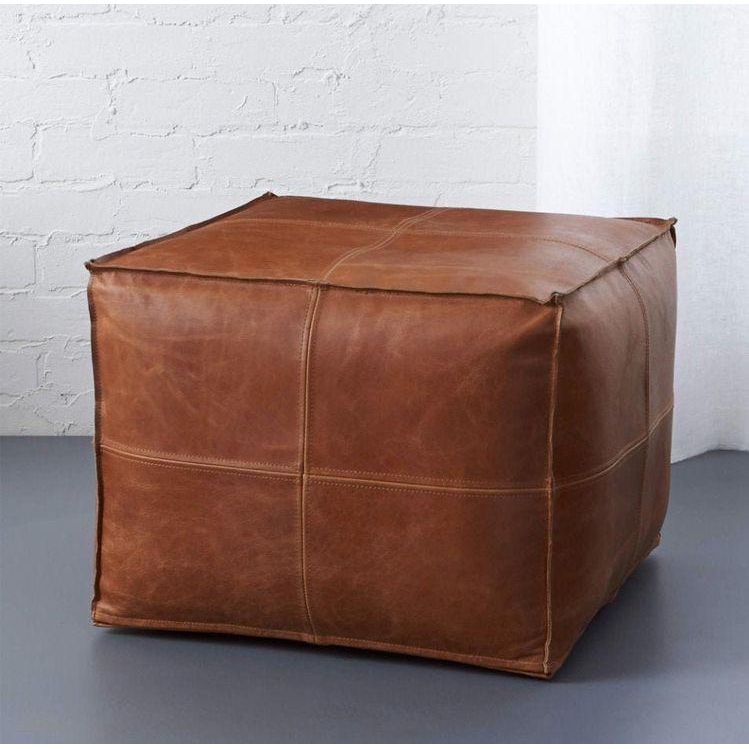 Real Leather Square Pouffe