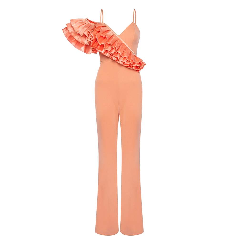 One Shoulder Peach Jumpsuit  Kaela