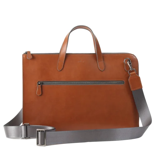 Noula - Leather Laptop Bag With Crossbody Strap