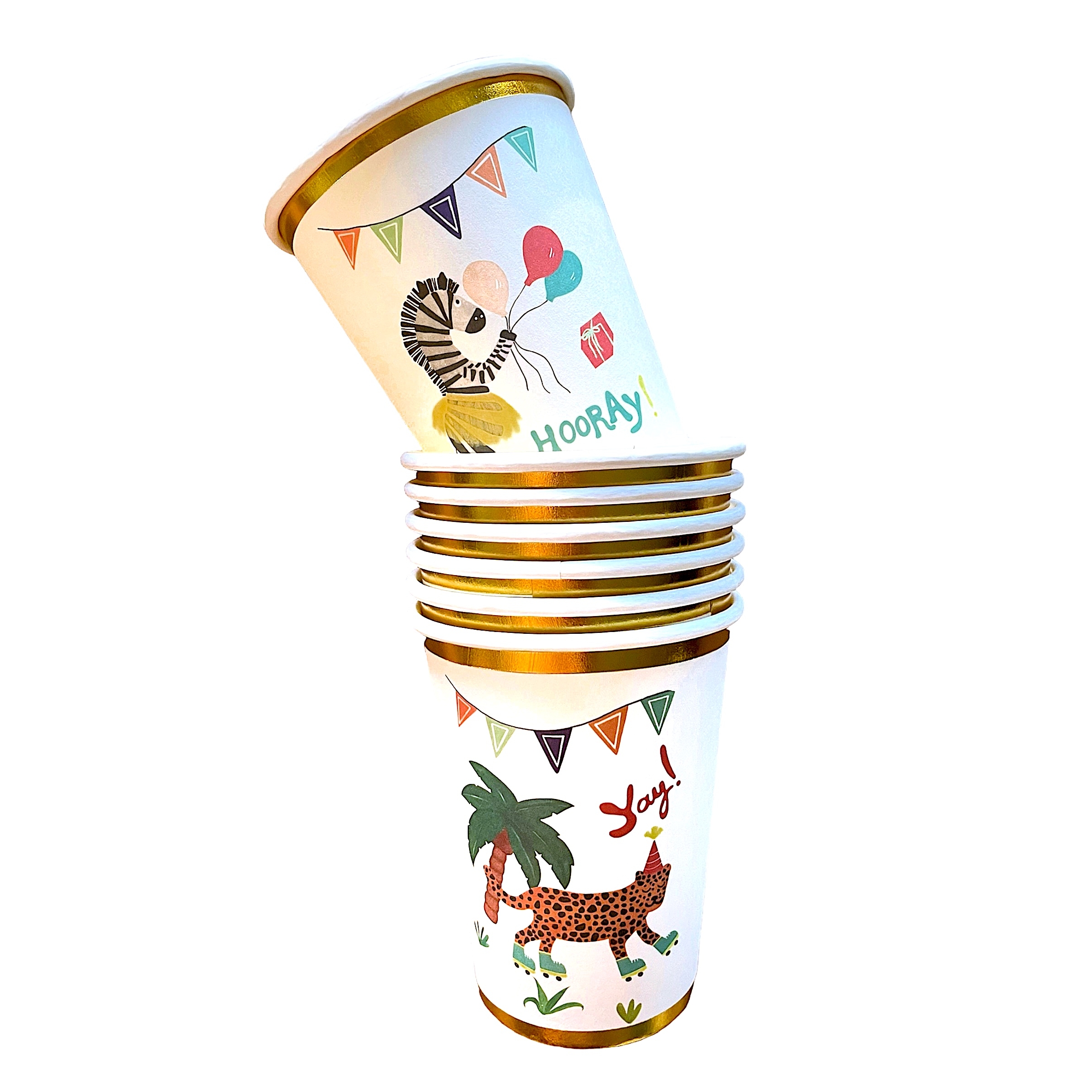 Animal World Paper Cup Set, 8, Gilded