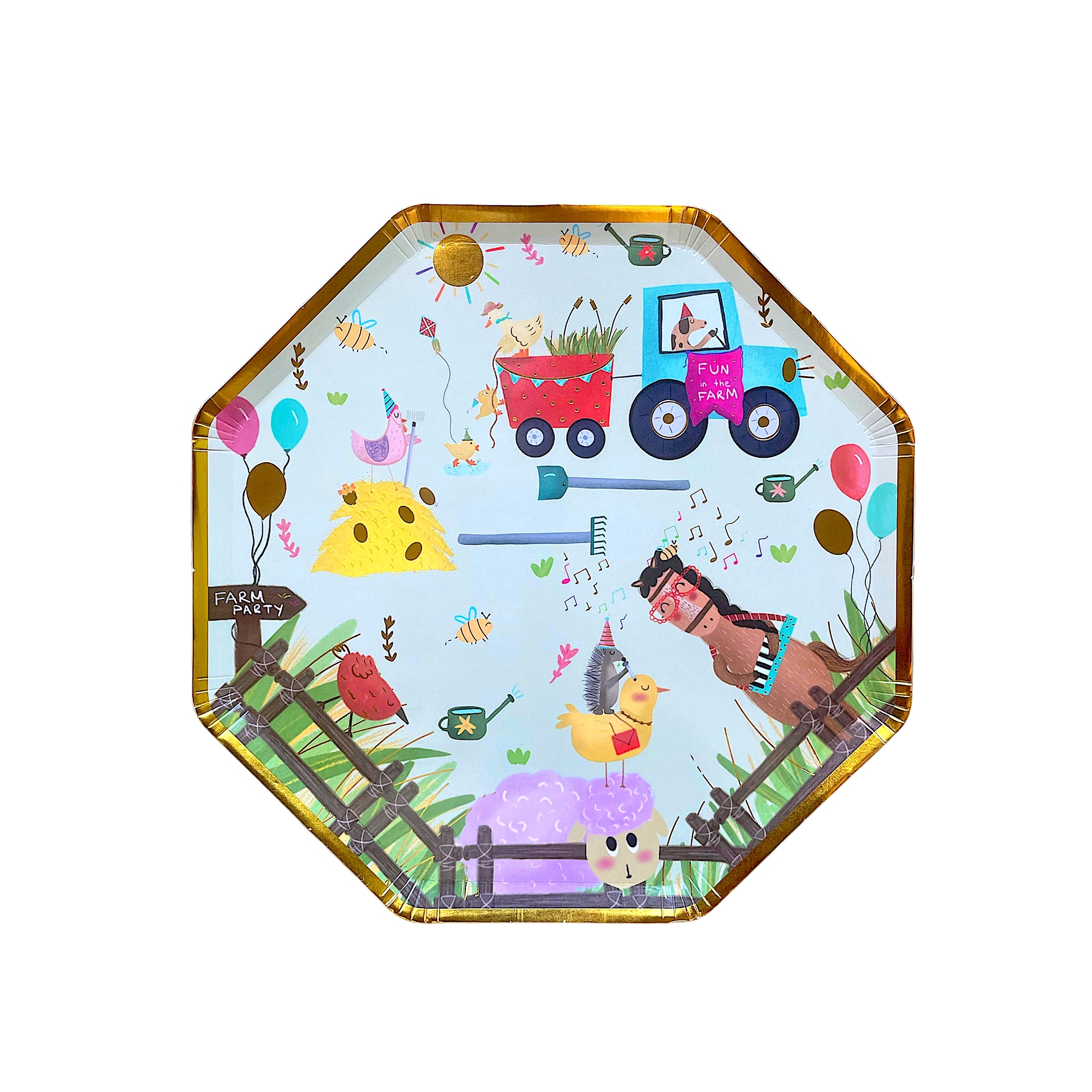 Fun In Farm Paper Plates Set, 8, Gilded And Hexagonal