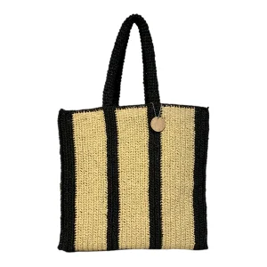 Striped Crochet Siyah Çanta