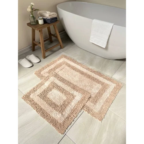 Bluenity - Baros Natural Cotton 2-piece Bath Mat Set 60x100+50x60 Cm