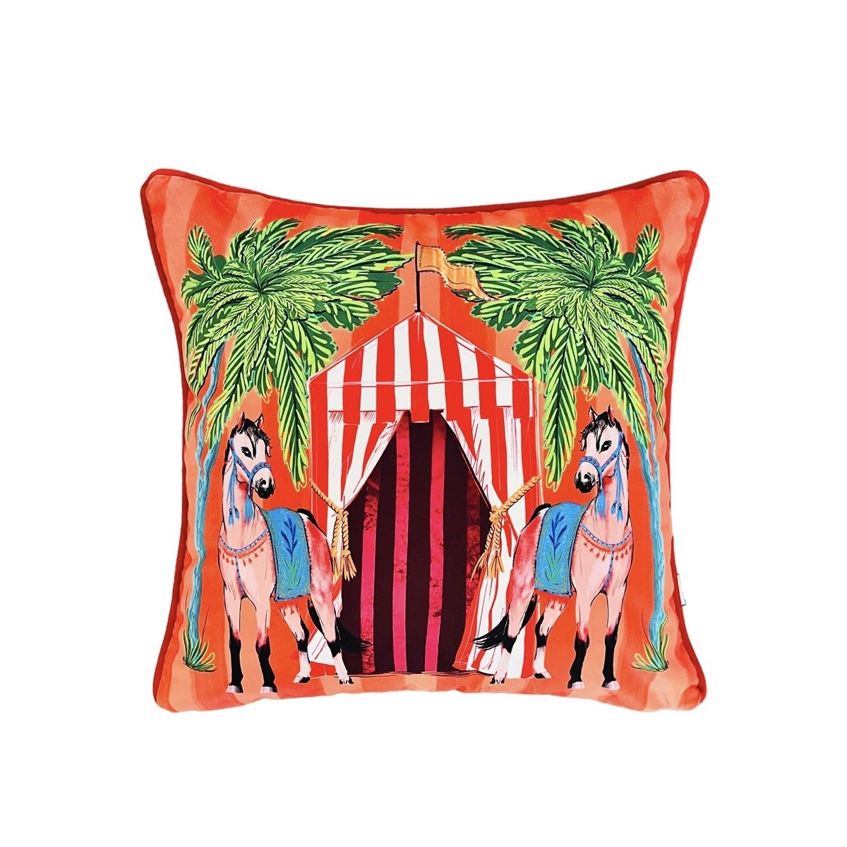 Horse Pattern Orange Velvet Cushion Cover