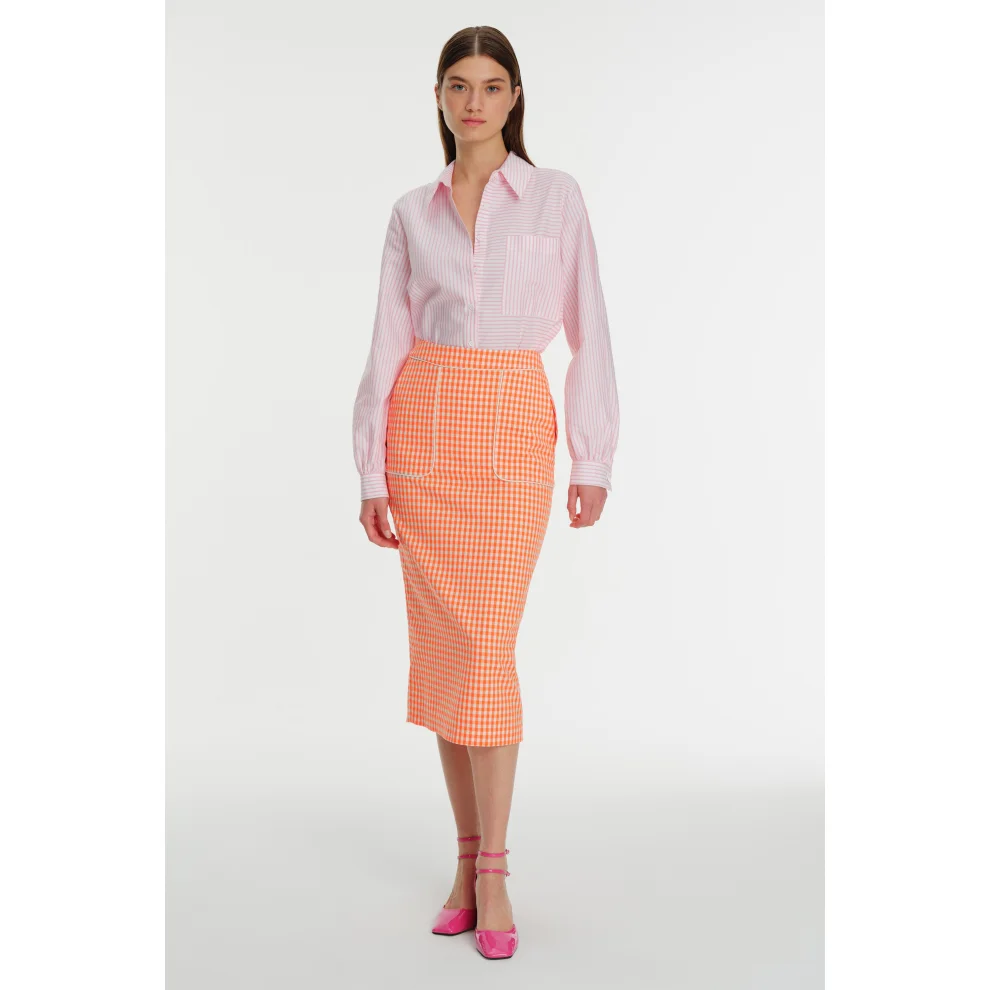 EXQUISE Multi Gingham Patterned Midi Length Pencil Skirt hipicon