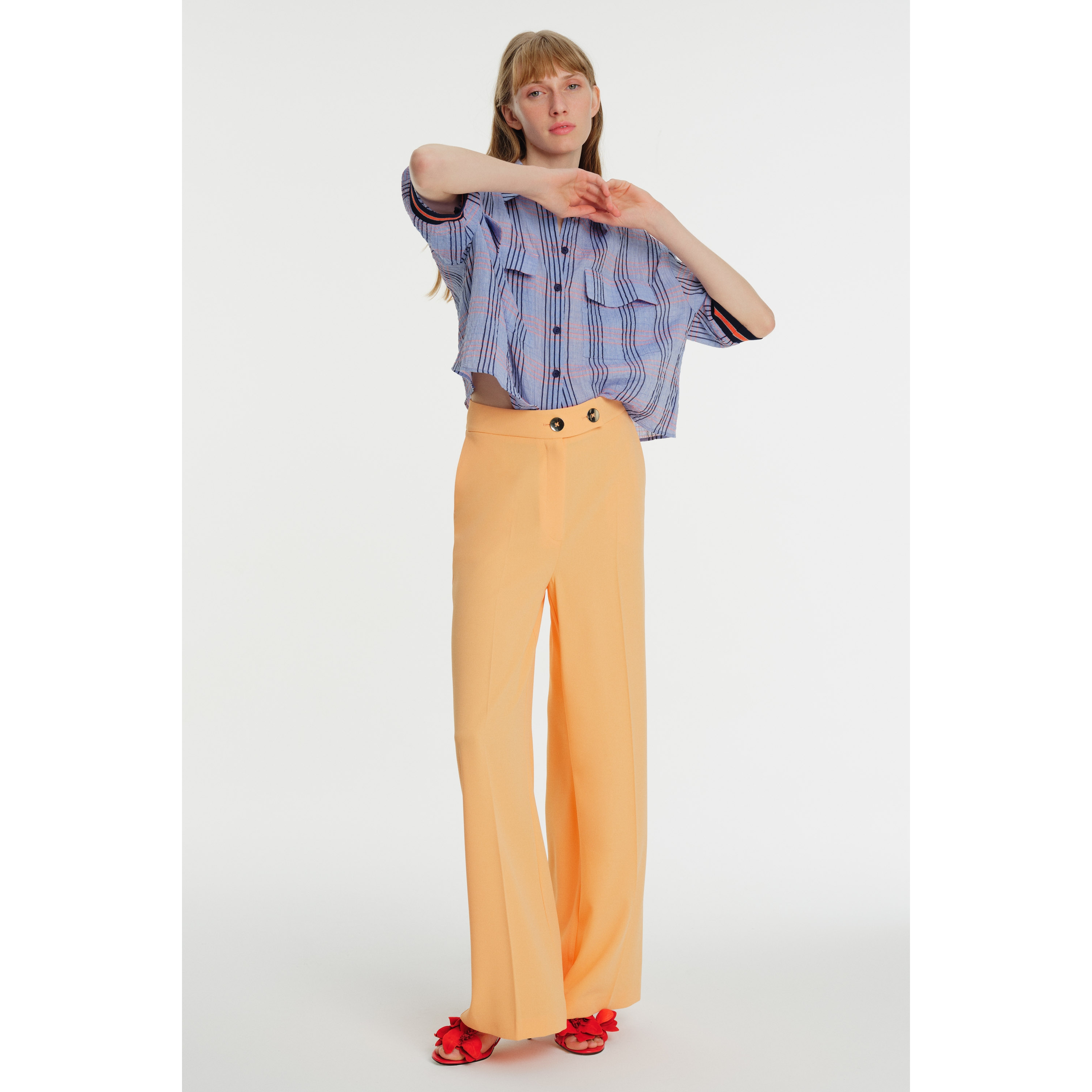 High Waist Wide Leg Crepe Trousers