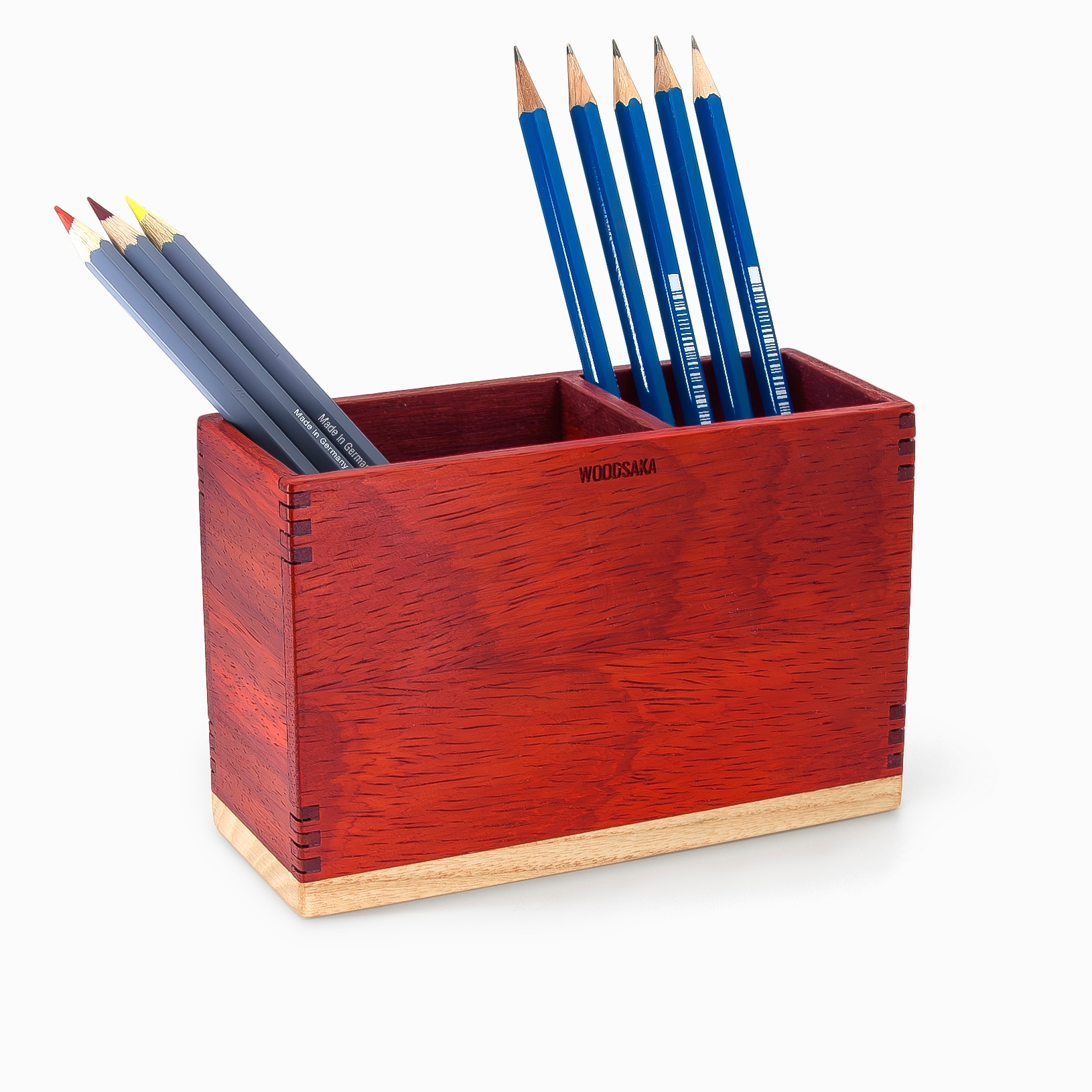 Divided Pen Holder - Padauk And Maple Wood