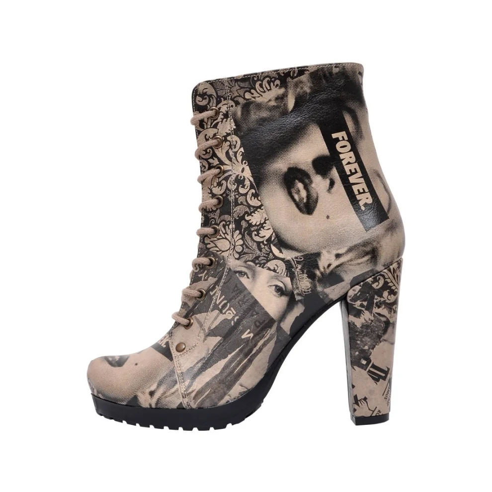 Dogo Vegan High Heel Boots Women Vegan Leather Beige Zipper Long