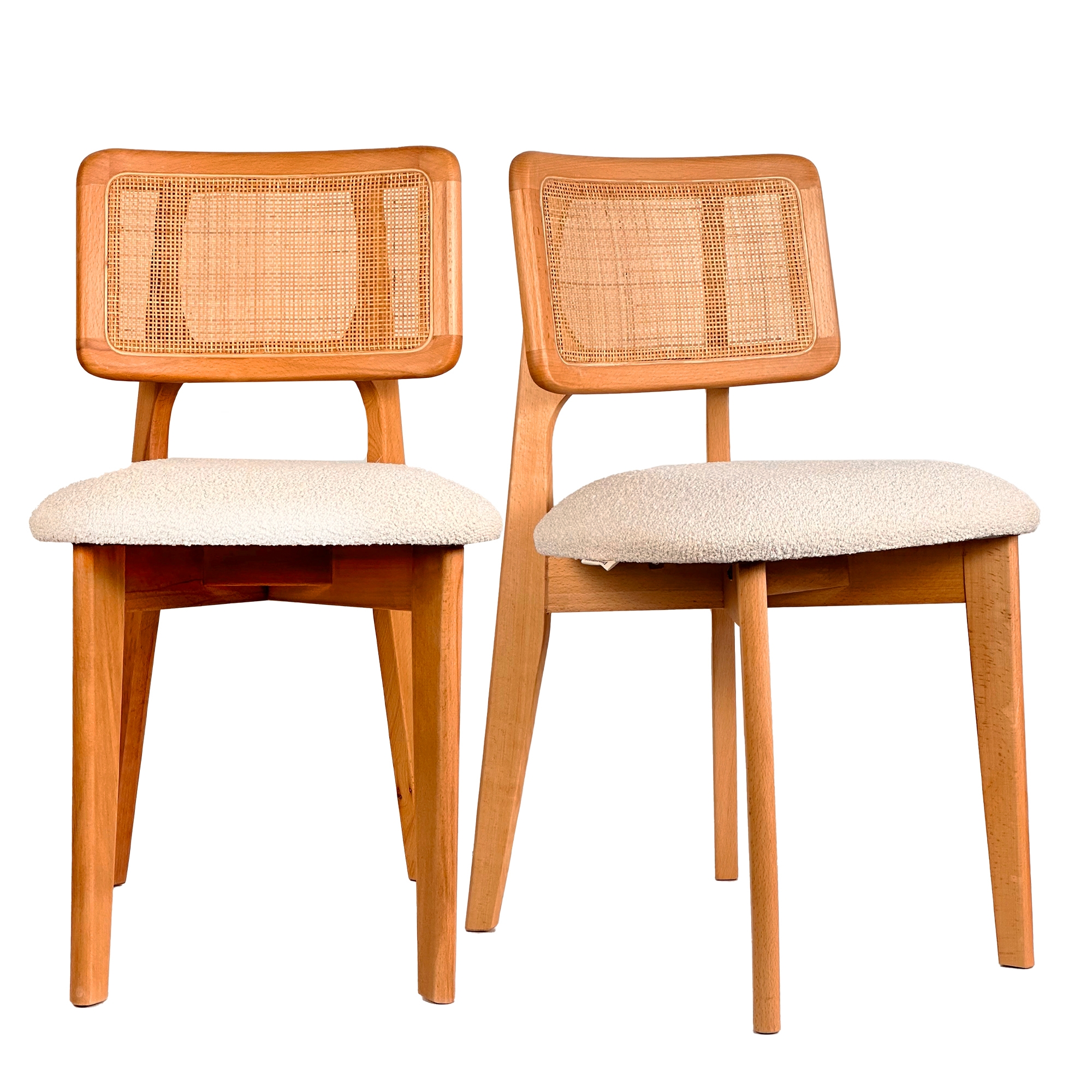 Mirla Natural Wooden Rattan Chair With Hazelnut, Set Of 2