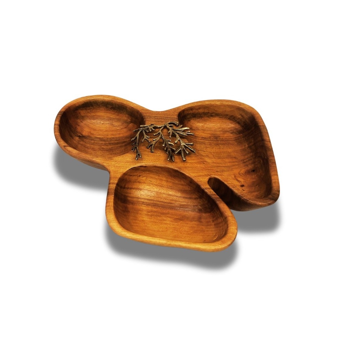 Walnut Wood 3-compartment Large Snack Bowl Presentation Product