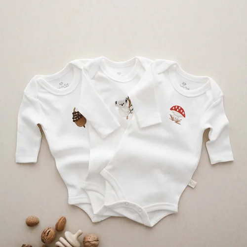 OhLaLaKoala - Long-sleeve Embroidered Snap-button Bodysuit 3-piece