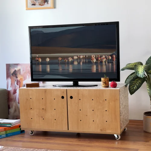 Byda Mobilya - Yasy - Modular Wheeled Cantilever- Media Console, Tv Unit And Console, With Storage, Tv Stand, Cabinet, Recycled Composite Panel, Upcycle