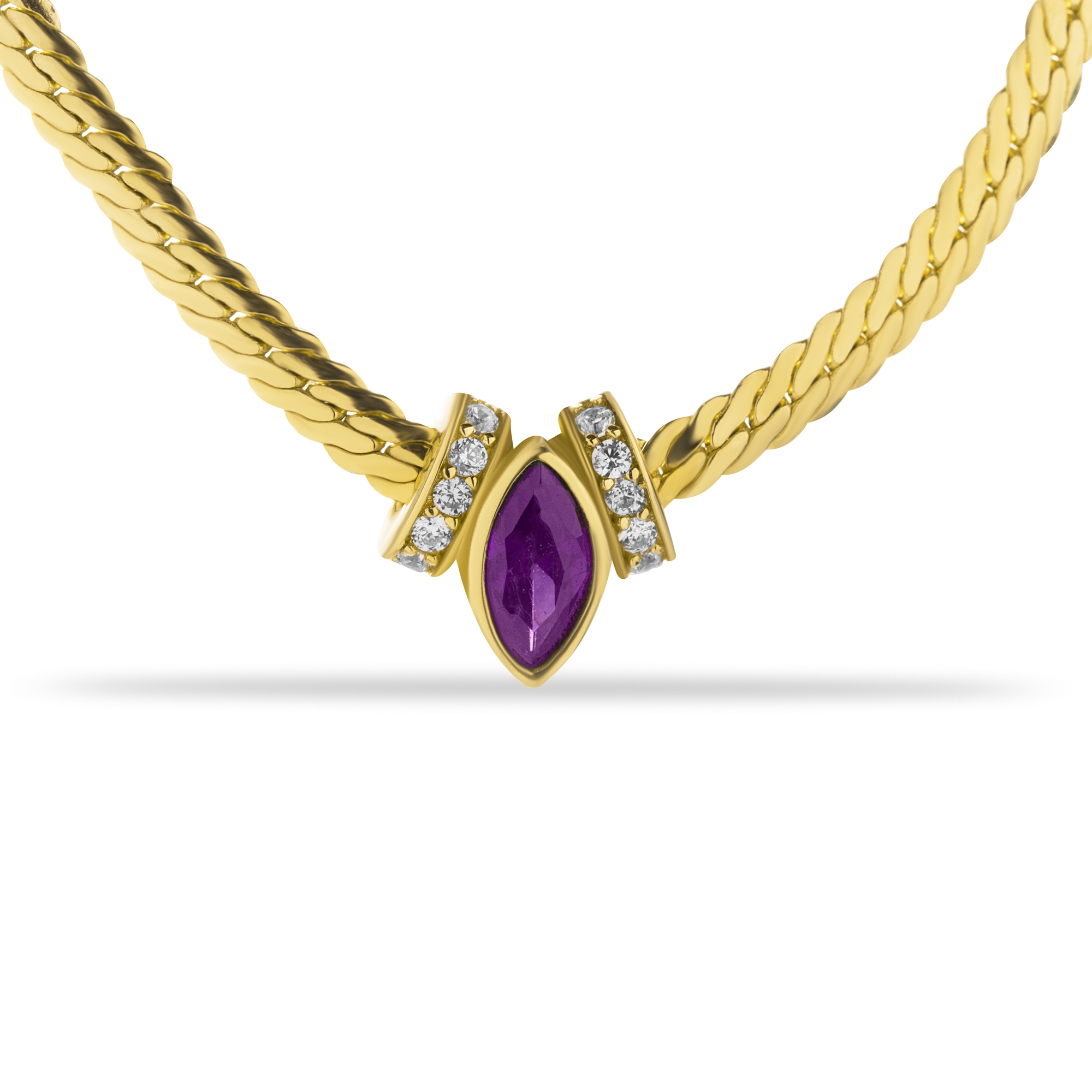 14k Gold Amethyst Stone Wicker Chain Necklace