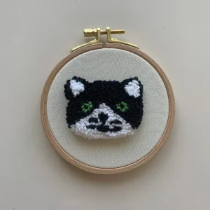 Kedi Punch Nakış Kasnak Pano Duvar Dekoru