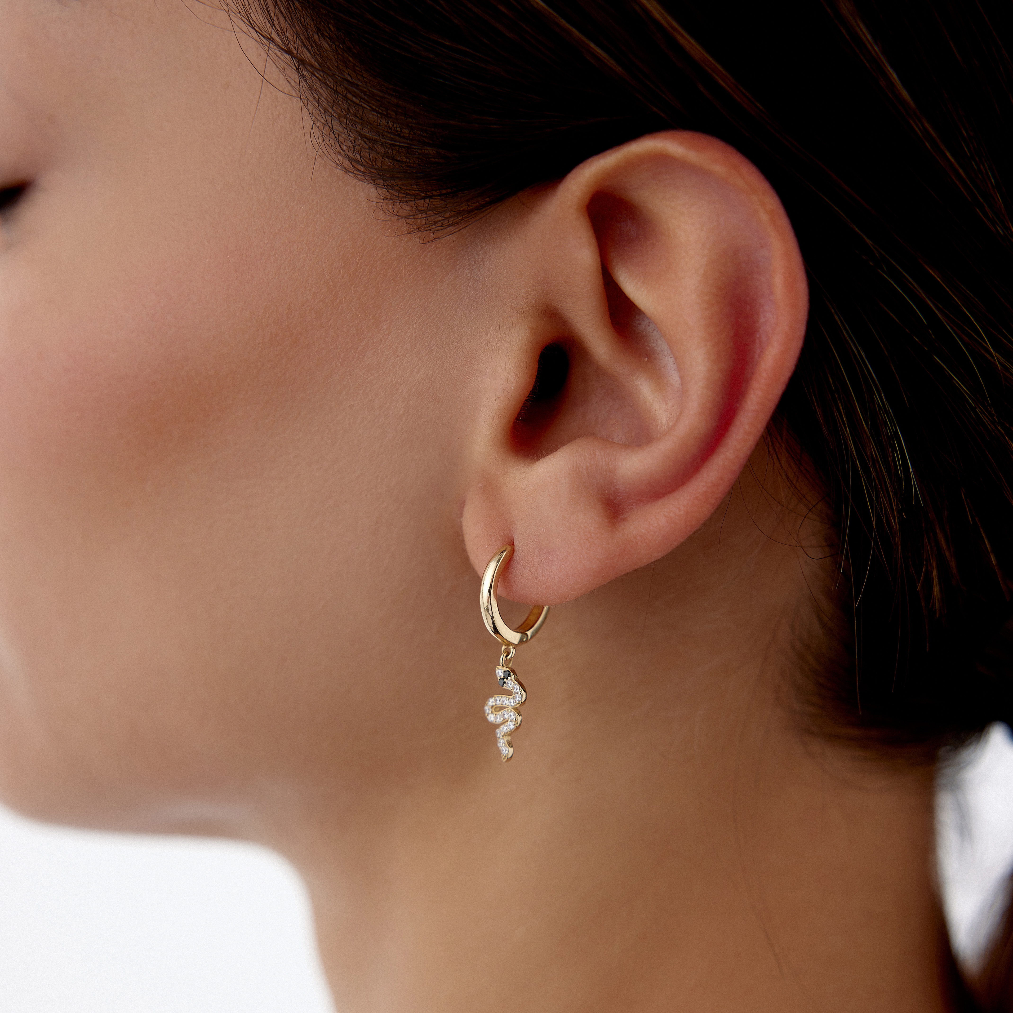 Minaliva - Gold 14k Gold Dangle Stone Snake Earrings | hipicon