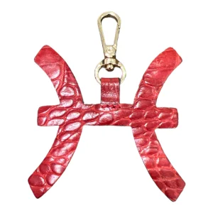 Pisces Zodiac Sign Red Leather Keychain
