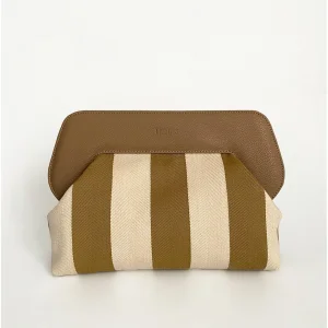 Stripe Patterned Canvas Clutch Hand Bag