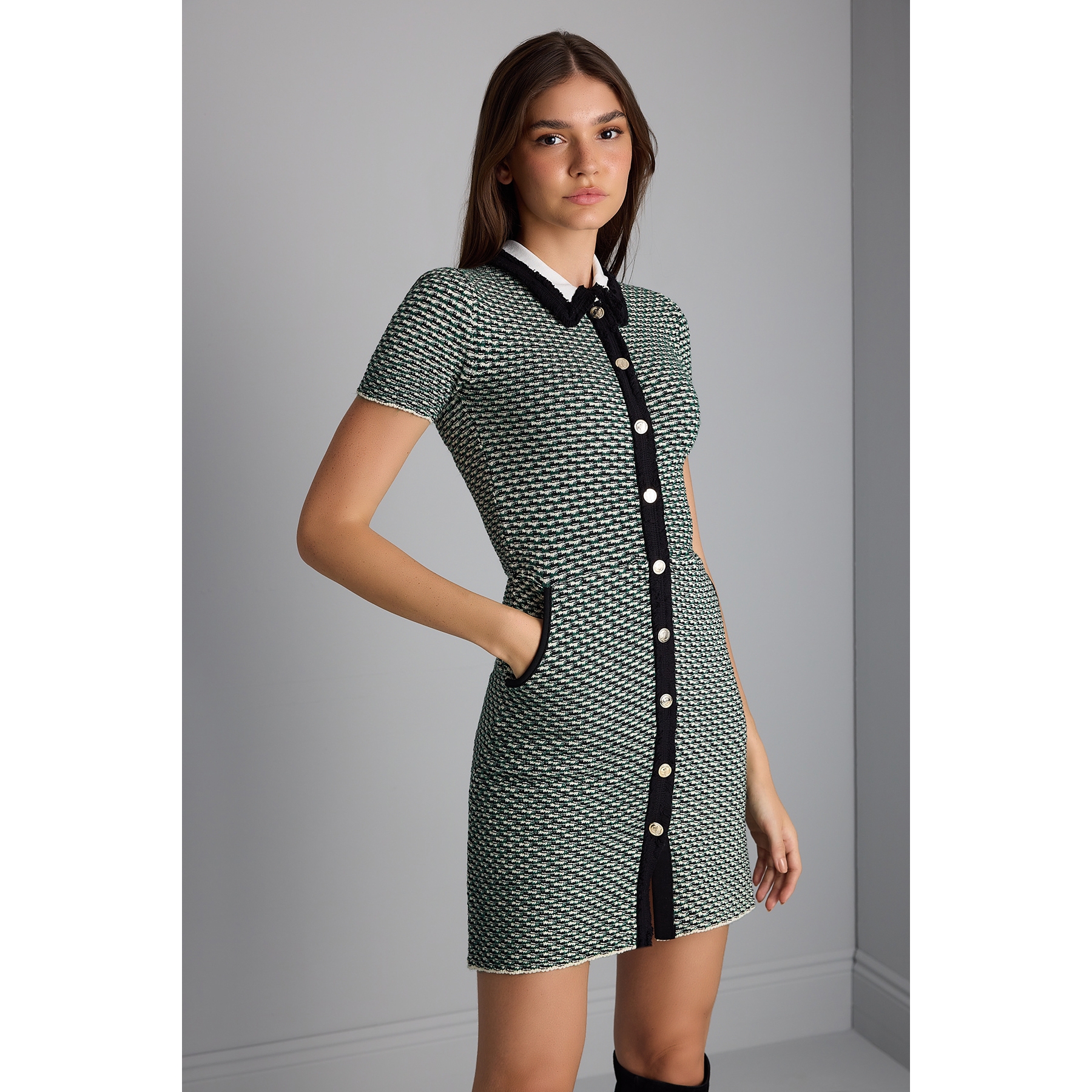 Polo Neck Patterned Multi Knit Dress