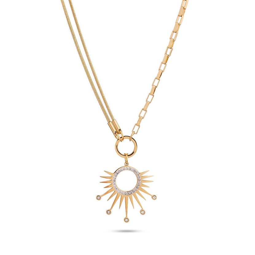 Double Chain Gold Sun Gold Plated Women's Necklace