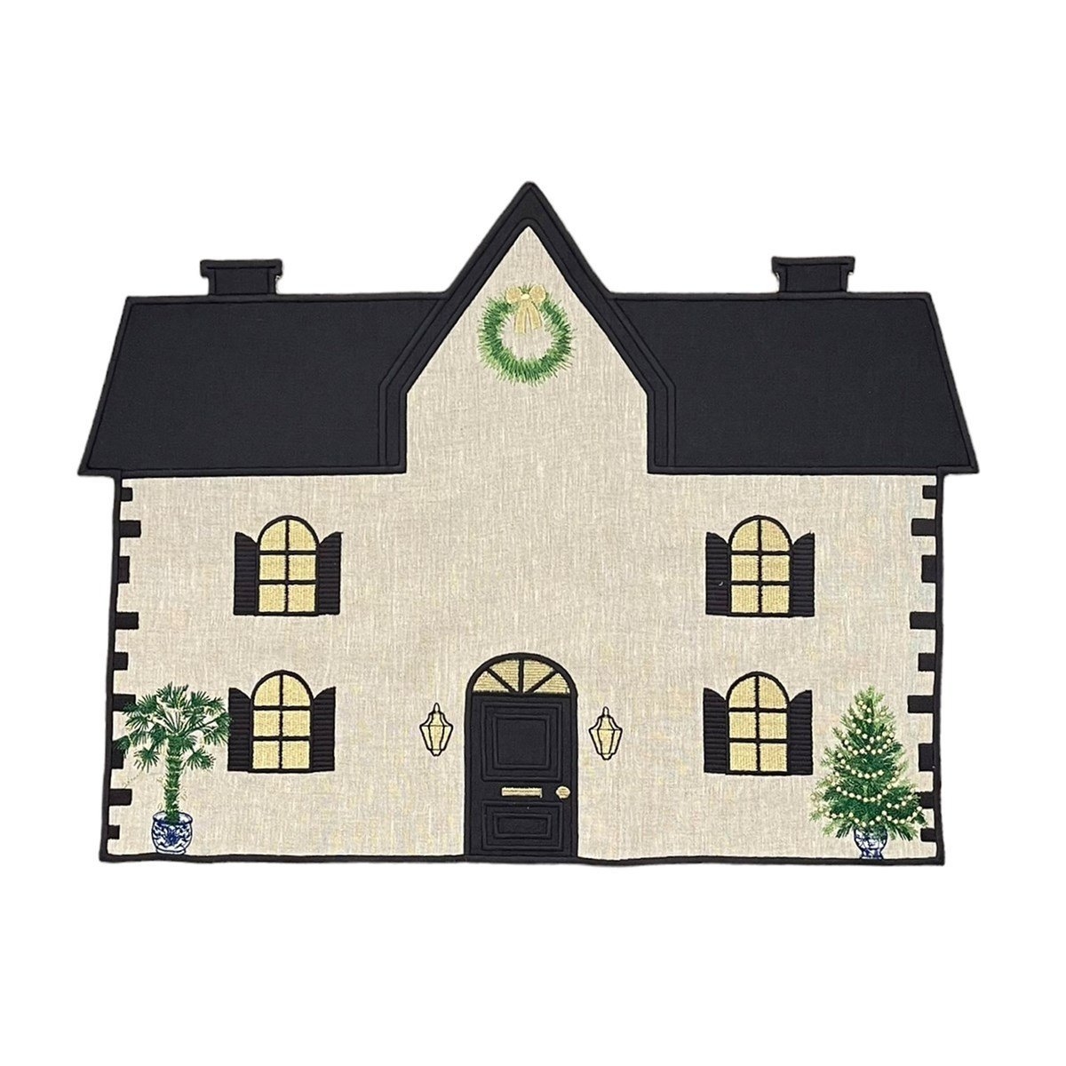 Christmas House Shaped Linen Placemat - Christmas Village New Year Dining Table Linen