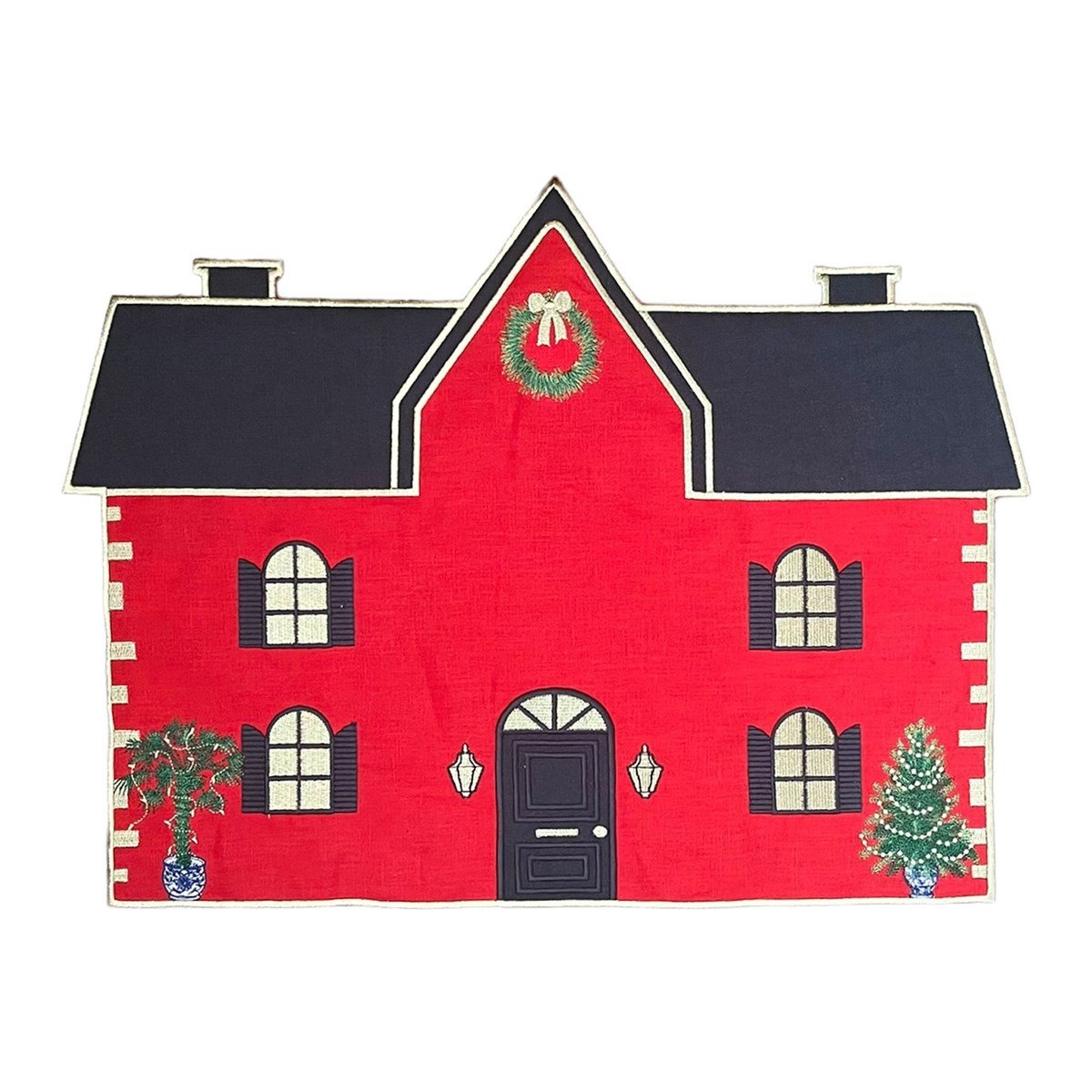 Christmas House Shaped Linen Placemat - Christmas Village New Year Dining Table Linen