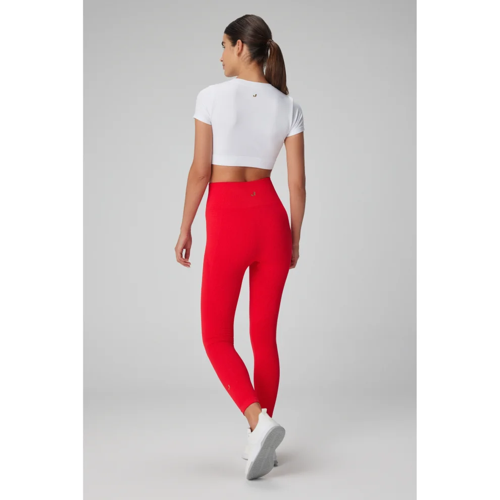 Jerf - Red Gela High Waist, Flexible And Lifting Sports Tights | hipicon
