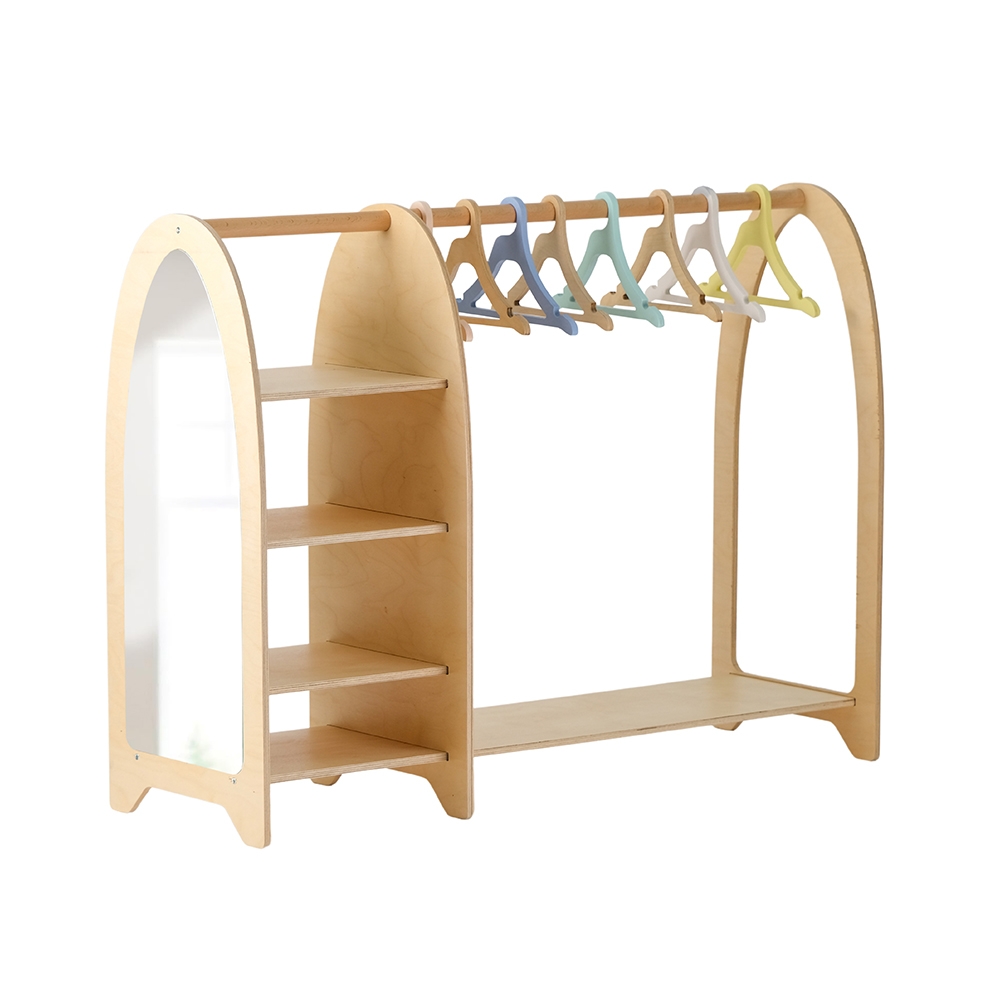 Montessori Natural Wooden Children's Wardrobe With Mirror