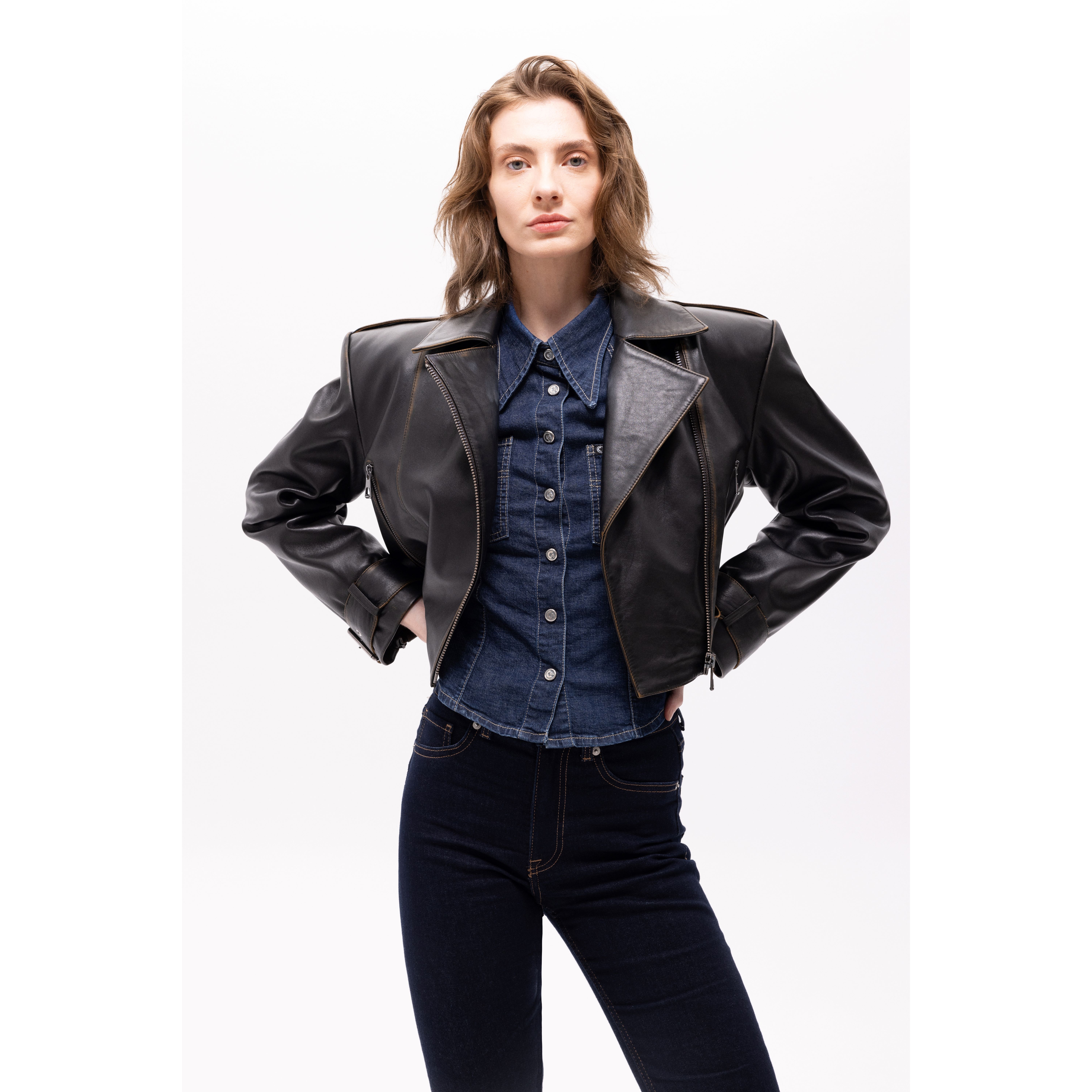 Lita Vintage Finish Biker Jacket