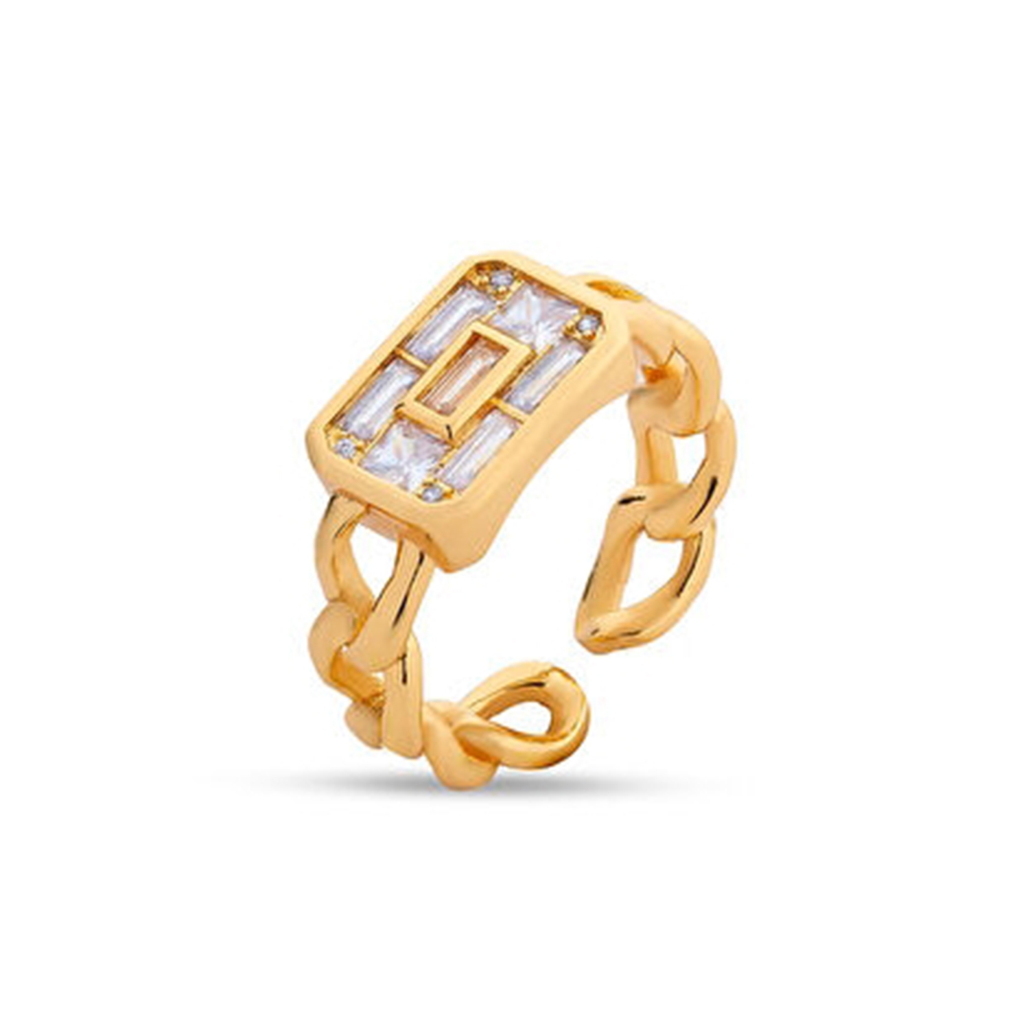 Baguette Stone Chain Gold Plated Women's Ring