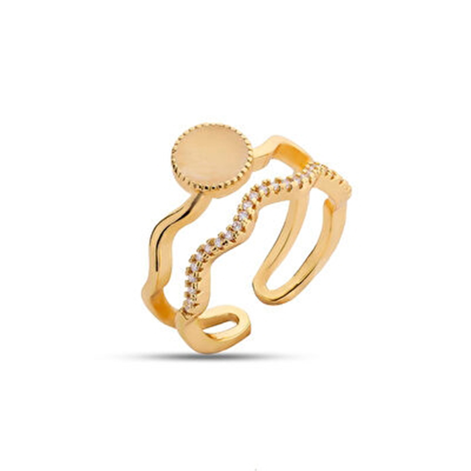 Pink Double Row Gold Plated Women's Ring