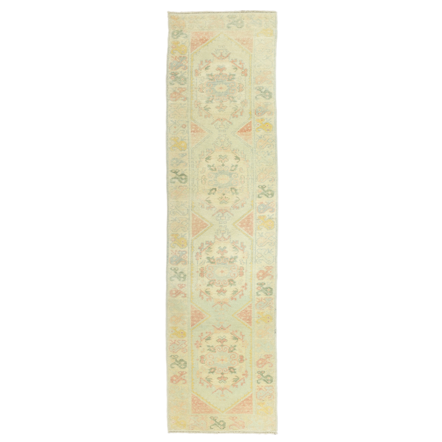 Adin Pastel Colored Hand-woven Oushak Runner 86x381 Cm