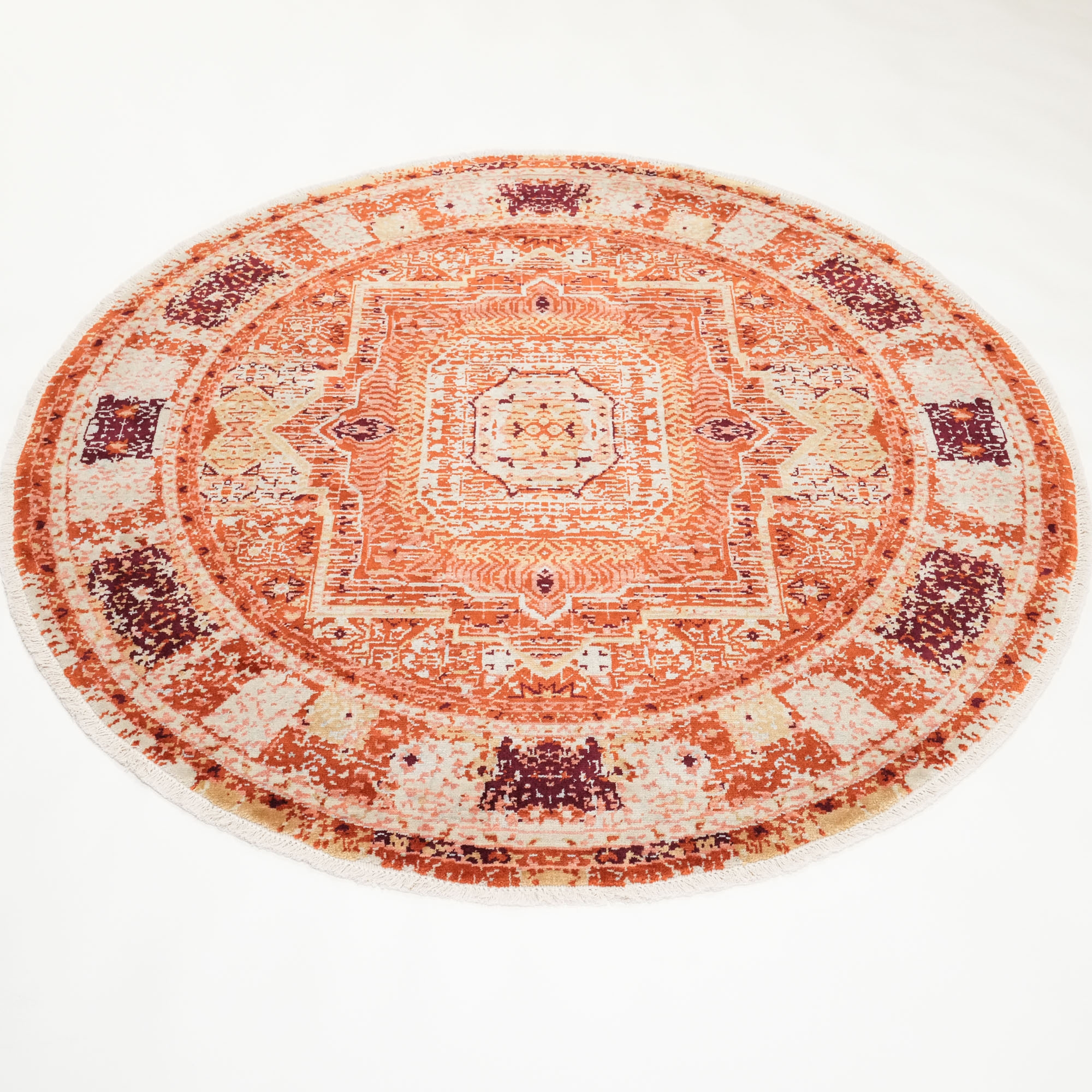 Tempus Series Memlük Patterned Orange Round Wool Special Loom Rug