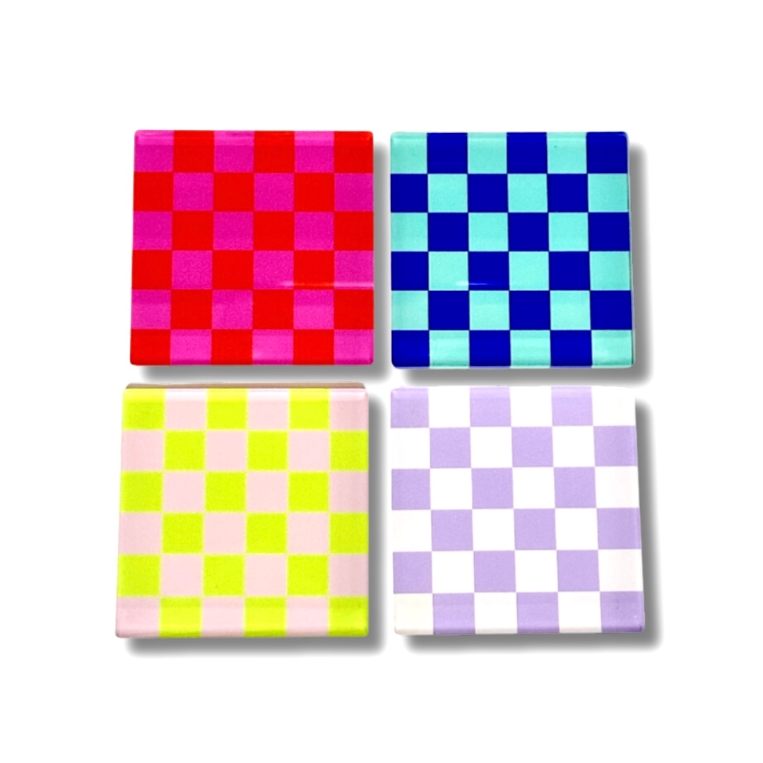 Retro Checkerboard Bardak Altlığı 4'lü