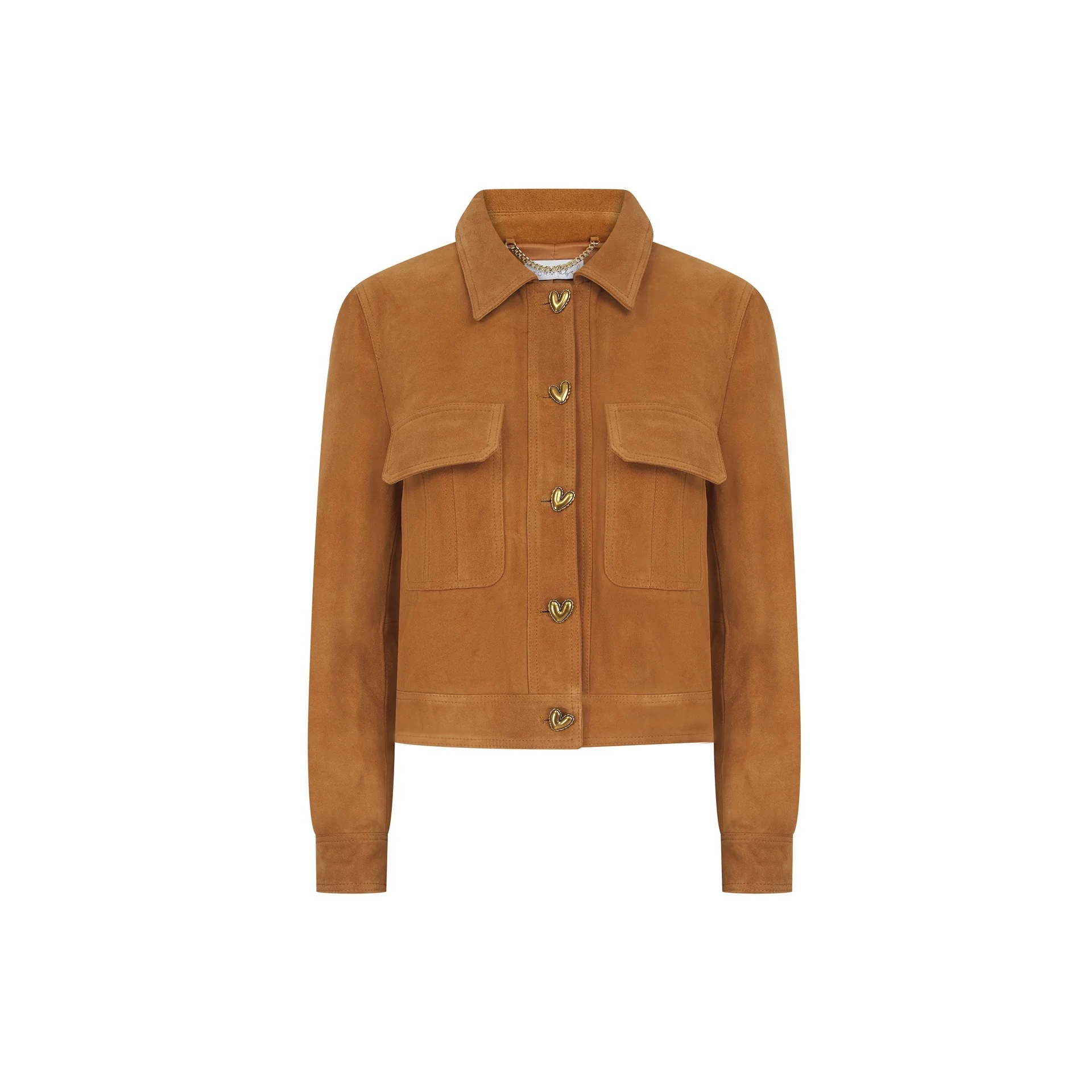 Tan Suede Heart Button Jacket