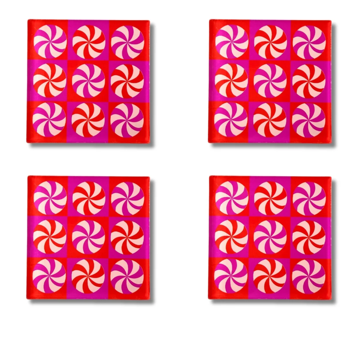 Candy Cane Checkers Pinky Bardak Altlığı 4'lü image 1