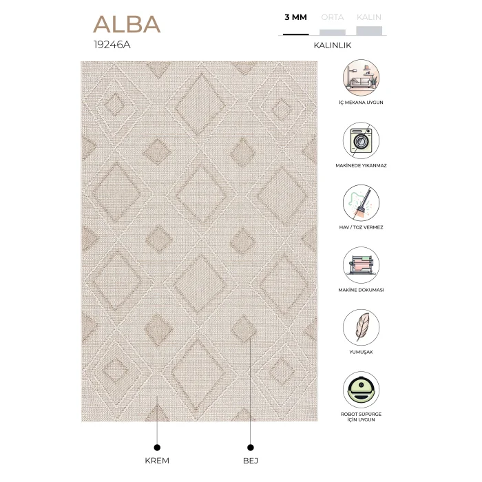 Alba Geometrik Çizgili Tozumaz Salon Koridor Balkon Teras Bahçe Oturma Odası Halısı 19246a - 3